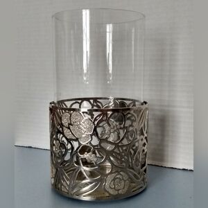 Bath And Body Elegant Silver Tone And Glass Sparkle Floral Glass Vase